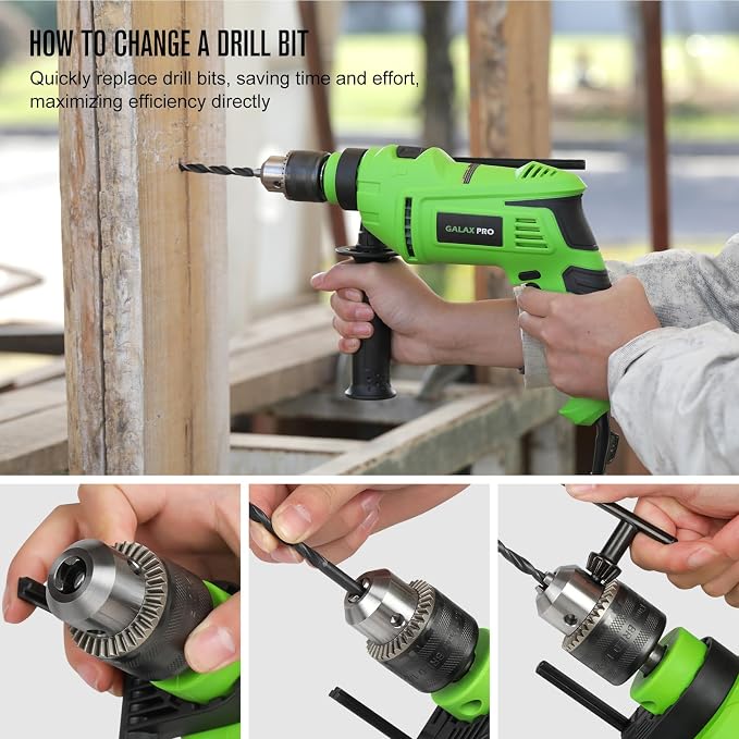 GALAX PRO 7Amp 850W 2-in-1 Hammer Drill, 0-3000 RPM, 13 mm Metal Chuck | 360° Adjustable Auxiliary Handle, Comes with 13 Accessories, Suitable for Concrete, Metal, and Wood