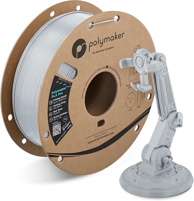 Polymaker PLA PRO Filament 1.75mm 5kg, Tough & High Rigidity Grey 3D Printing Filament, PolyLite PLA PRO High Speed, Print with Most 3D Printers
