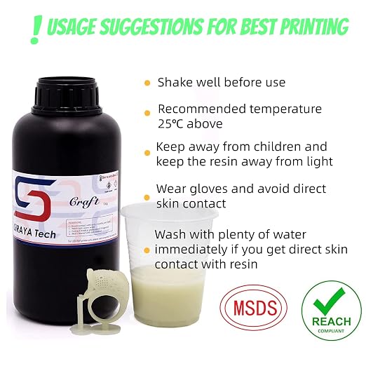 Siraya Tech Craft Glow-in-The-Dark 3D Printer Resin - Rapid Curing, High Resolution 405nm UV Resin for LCD/DLP/8K 3D Printers - Ideal for Outdoor, Decorative & Safety Applications (1kg, Green)