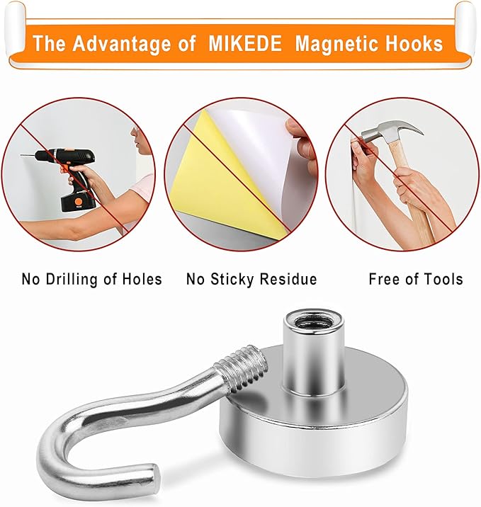 MIKEDE 35 Pcs Magnetic Hooks 30Lbs+ Strong Magnetic Hooks for Cruise Cabins | Super Strong Heavy Duty Hanging Hooks Neodymium Magnets with Hook for Fridge Grill Toolbox Storage