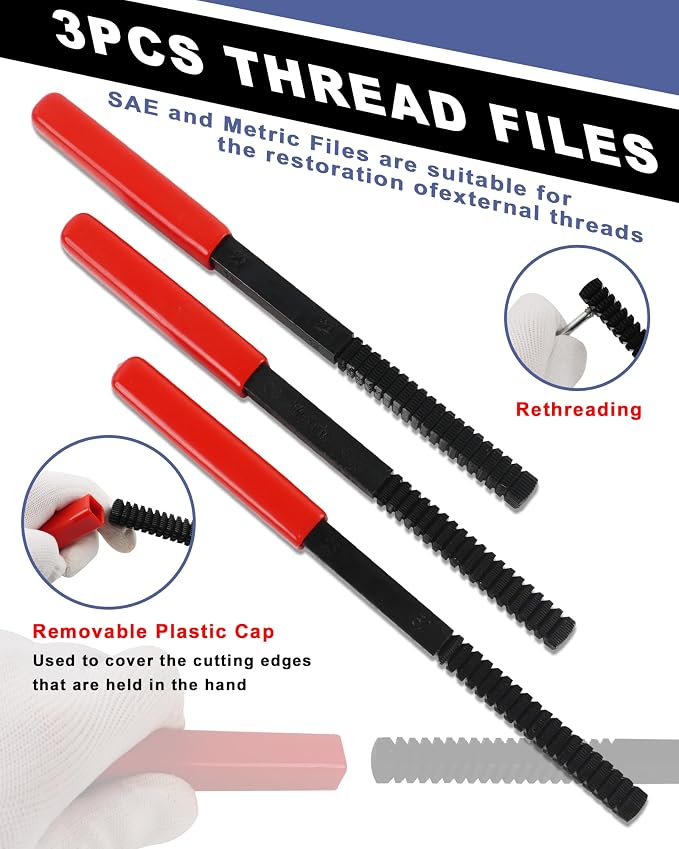 61PCS Master Thread Rethreading Kit,UNC UNF Metric Thread Chaser | Thread Restorer Tool with Thread Pitch Gauge, Designed to Repair or Reshape Damaged Threads on Bolts, Screws, or Nuts