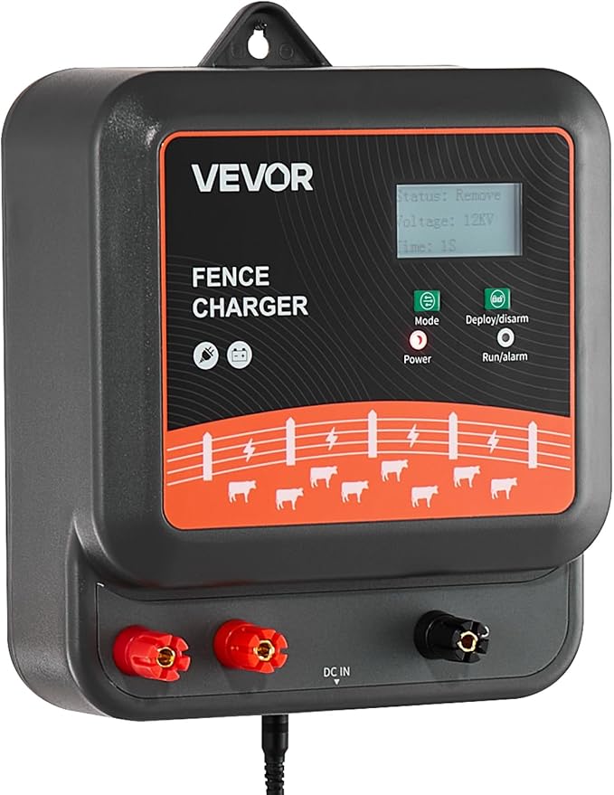VEVOR Multi-Powered Electric Fence Charger, 2J/3J/5J, Electric Fence Energizer with Real-Time LED Display, 6.2 Miles Range, AC DC Powerful Fences Charger, Keep Out Wild Animals, for Livestock Poultry