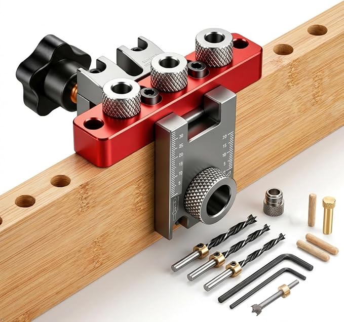 Self Centering Doweling Jig Kit, 3-in-1 Dowel Drill Guide | aluminum alloy, drill guide for straight holes, adjustable bits, precision scale, for furniture assembly, diy projects