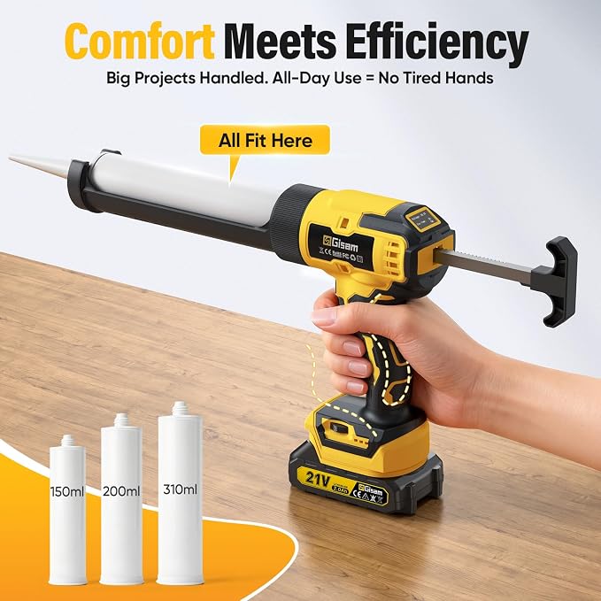 Electric Caulking Gun with 2 Batteries, 882LB Thrust, 32Pcs Cordless Caulking Tool, 6-Speed, Anti-Drip Auto-Retract, LED Light Caulk Gun for RV Sealing, DIY & Professional Use