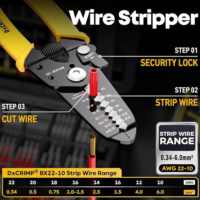 Crimping Tool For Ferrule Electrical Connectors - Ratcheting Wire Crimper for 24-8 AWG - Crimping Pliers - Wire Crimp Tool - Ferrule Crimper Plier - Crimping Tool set with Wire Strippers