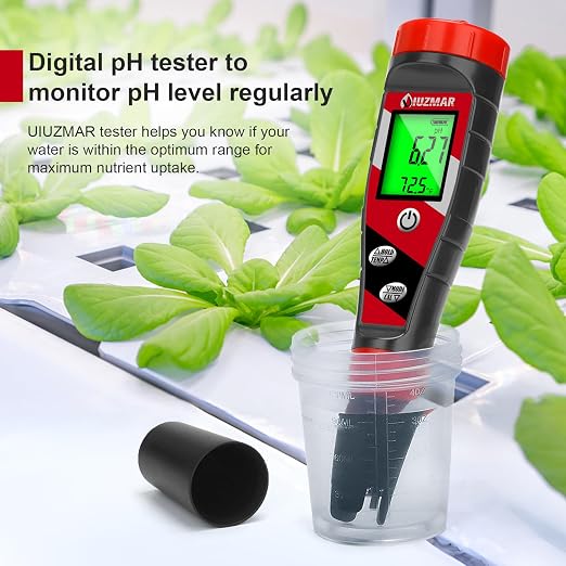 UIUZMAR Digital pH Meter pH TDS EC Meter for Hydroponic Solution pH and EC Meter with LCD Display TDS Water Tester pH PPM Meter for DWC Setup Aeroponic