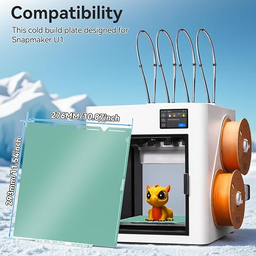 Energy-Saving U1 Cold Build Plate 276 * 293mm Double Sided Glossy+Matte Low-Temperature Print,Strong-Adhesion Platform Compatible with Snapmaker U1 3D Printer(No Glue Required)-1PCS