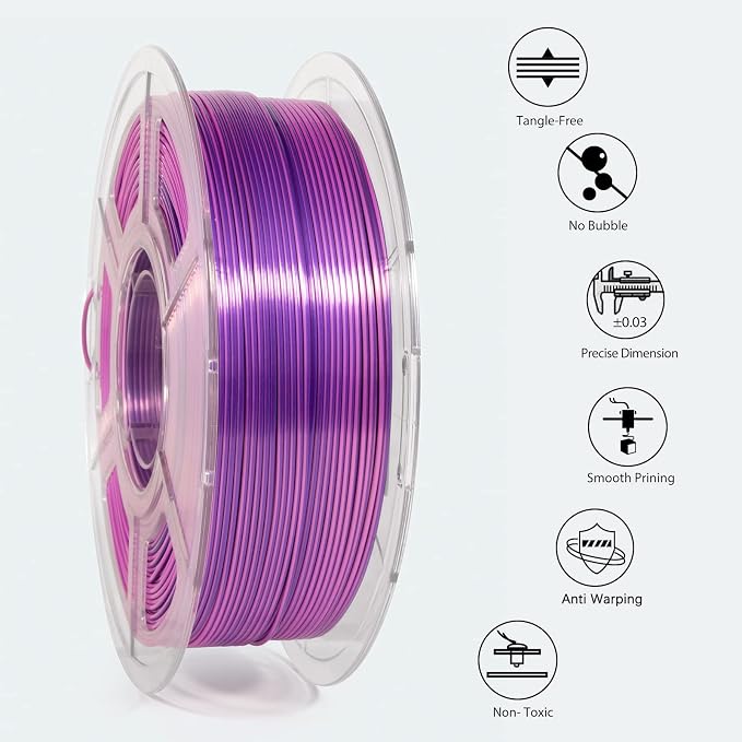 iSANMATE 3D Printer Filament, PLA Filament 1.75mm Dual Color Filament, Shiny Silk PLA Coextruded Filament, 3D Printing Filament Magic PLA,1 kg/Spool (Purple and Pink)
