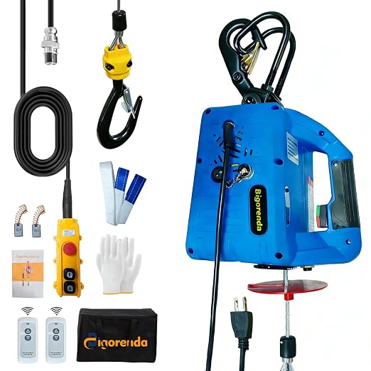 3-in-1 Electric Hoist Winch with Wire Wireless Remote Control,1100lb Portable Electric Power Winch,1500W Electric Hoist Crane,26FT Lifting Height, for Warehouse, Lifting Towing, Garage