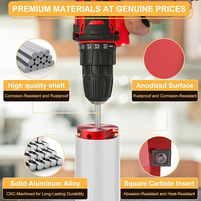 PVC Pipe Reamer, PVC Fitting Saver, 9Pcs Pipe Reamer for SCH40, Includes 1/2 inch, 3/4 inch, 1 inch, 1-1/4inch, 1-1/2inch, 2inch, 2-1/2inch, 3inch, 4inch Head Aluminum with 1 Blades