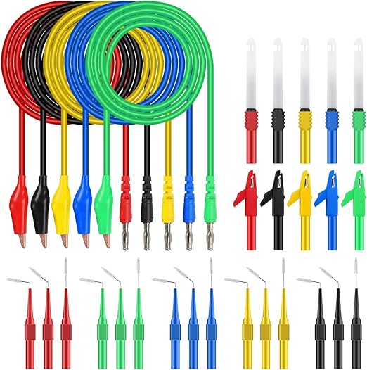 30PCS Back Probe Kit, Banana Plug to Copper Alligator Clip Automotive Test Leads Set with Alligator Clips & Wire Piercing Probes, 15PCS 30V Back Probe Pins for Car Repairing Diagnostic Circuit Testing