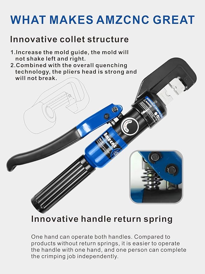AMZCNC Hydraulic Crimping Tool and Cable Cutter Hydraulic Cable Lug Crimper 10 US TON 12 AWG to 00 (2/0) Electrical Terminal Cable Wire Tool Kit with 9 Die