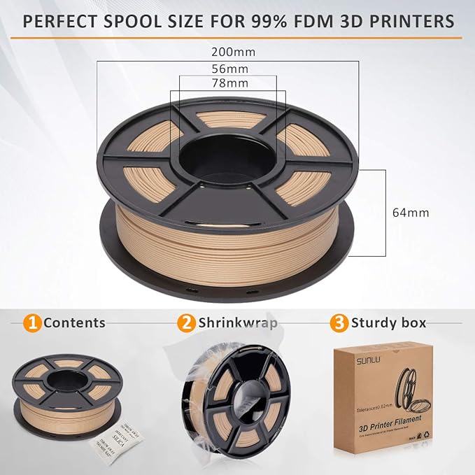 SUNLU Real Wood Fiber PLA Filament, Neatly Wound 1.75mm PLA for FDM 3D Printers, 1kg Spool (2.2lbs), Woody Scent