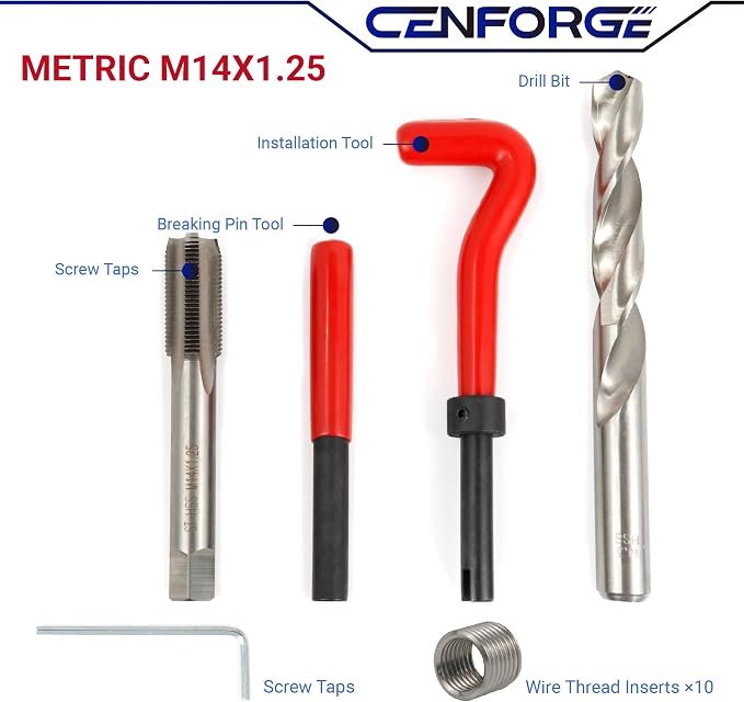 M14x1.25 Helicoil Thread Repair Kit, Metric HSS Drill Helicoil Repair Kit for Rethreading Internal Threads with Carry Case, 15PCS