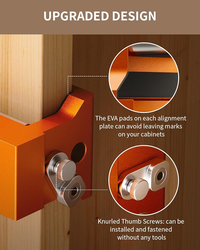DAYDOOR Professional Cabinet Installation Clamps 4 Pack, Heavy Duty Face Frame Alignment Tool with Integrated Drill Guide & EVA Protection, Woodworking Claw Clamps, Orange
