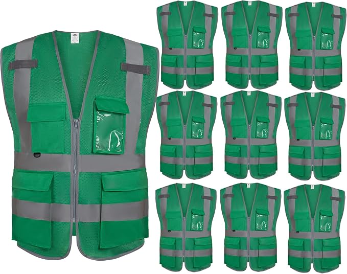 Dazonity High Visibility Mesh Safety Vest with Multi Pockets and Zipper, Fit for Men & Women, Work, Construction, Surveyor