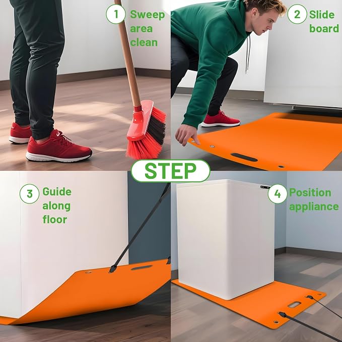 Large Appliance Slider with Pull Strap,Furniture Moving Sliders for Floor Protection Premium Moving Mat for Tile Carpet and Hardwood Floor (49'' x 30'' Orange)