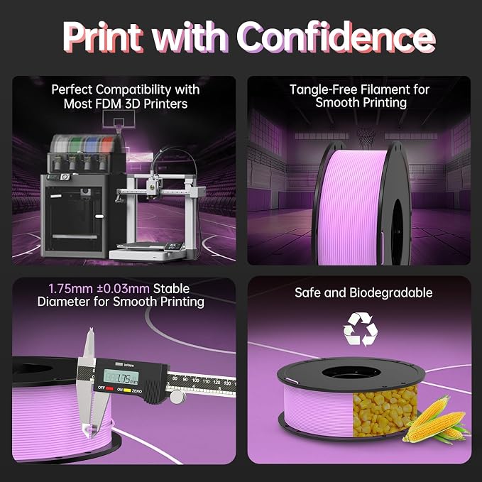 BIQU PLA-HR Flexible 3D Printer Filament Specifically for Printing Airless Basketballs, 1.75mm 1KG Spool (2.2lbs), Triple Color Filament for Most FDM 3D Printer, Red-Purple-White