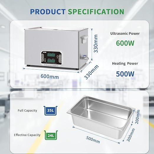 DK SONIC Professional Ultrasonic Cleaner 30L, 600W Heavy-Duty Sonic Cleaner with Timer,Heater&Touch Control, Multi-Application for Motorcycle Engines, Carburetors, Chains (Include Basket)
