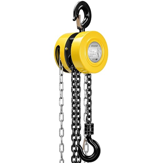 SPECSTAR Hand Chain Hoist 1 Ton 2200 Lbs Capacity 10 Feet with 2 Hooks | Heavy Duty Manual Chain Fall for Warehouse Building Automotive Machinery Yellow