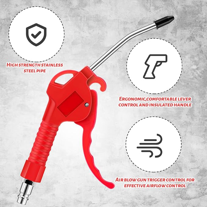 MorningRo 6 Pcs Air Blow Gun Kit with 19", 11", and 4" Pistol Grip Air Blow Gun Tools Compressor Nozzle for Industrial Household Car Detail Mechanics (Red)