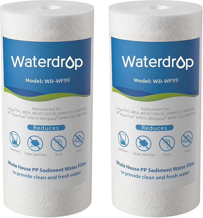 Waterdrop WF99 Whole House Sediment Water Filter, Compatible with Pentair Pentek DGD-5005, GE® GXWH40L, GXWH35F, Culligan® RFC-BBSA, 3M® Aqua-Pure® AP810, 5 Micron, Pack of 2