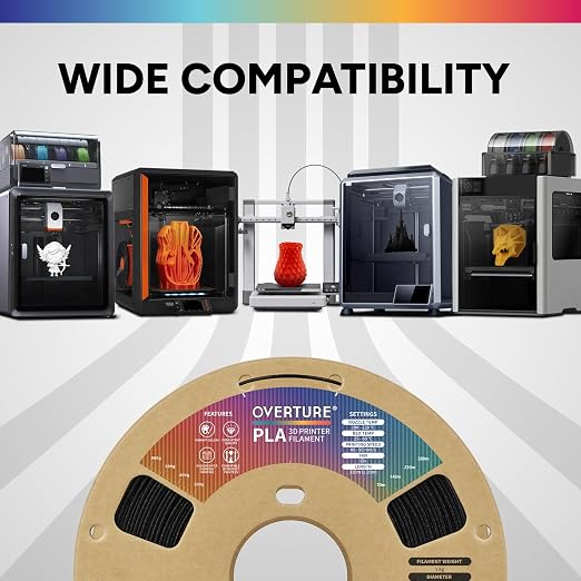 OVERTURE PLA Filament 1.75mm, Neatly Wound 3D Printer Filament 1kg Spool (2.2lbs), Dimensional Accuracy +/- 0.02 mm, Fit Most FDM 3D Printers (Sparkle Black)
