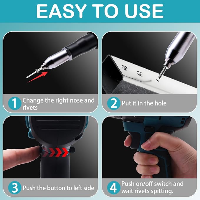 Cordless Rivet Gun 21V with 2 Batteries, Brushless Electric Rivet Gun Kit, Heavy Duty Pop Rivet Tool for Stainless Steel & Aluminum, 3/32" 1/8" 5/32"