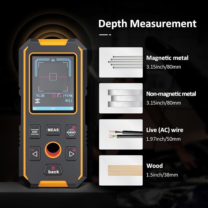 Stud Finder Wall Scanner with Built-in Distance Measurement, Metal, Wood and AC Wire Modes, Rechargeable Stud Detector Upgraded Smart Sensor Accurate Detection Audio Alarm