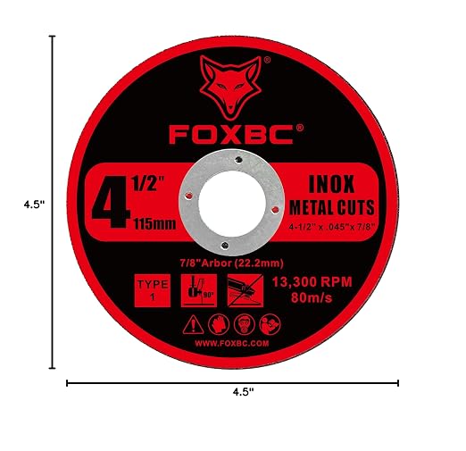 FOXBC 4-1/2 Inch Cut Off Wheel Discs for Angle Grinder, Cutting for Metal & Stainless Steel, 4-1/2" x .045" x 7/8" - 50 Pack