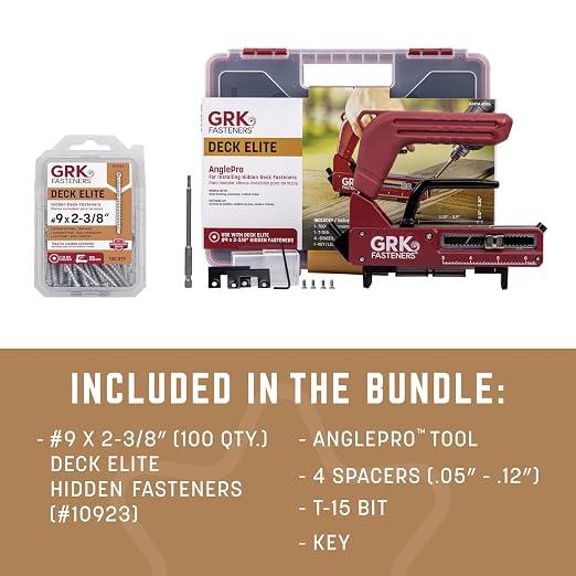 GRK Fasteners AnglePro™ Hidden Fastening System, Kit Includes AnglePro Tool & #9 x 2-3/8" Deck Elite Hidden Deck Fasteners (100 PCS)