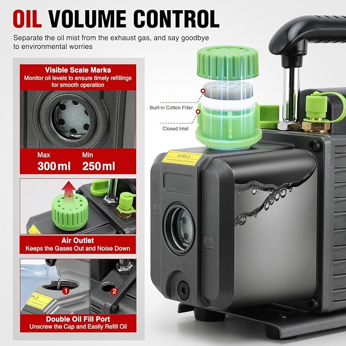 Nilight 4 CFM Vacuum Pump HVAC, 1/3 HP 110V Single Stage AC Vacuum Pumps Kit for R22 R404a R134a R410a, 5 Pa Ultimate Vacuum for Auto Air Conditioning Servicing Refrigerant Recharging, Oil Included