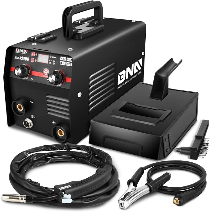 DNA Motoring 125A/110V Flux Core MIG Welder, Gasless MIG/Lift TIG/Stick Welder, 3 in 1 Portable Welding Machine, IGBT Inverter Welder for Home DIY, Garage, w/LED Digital Display, Black, TOOLS-00377