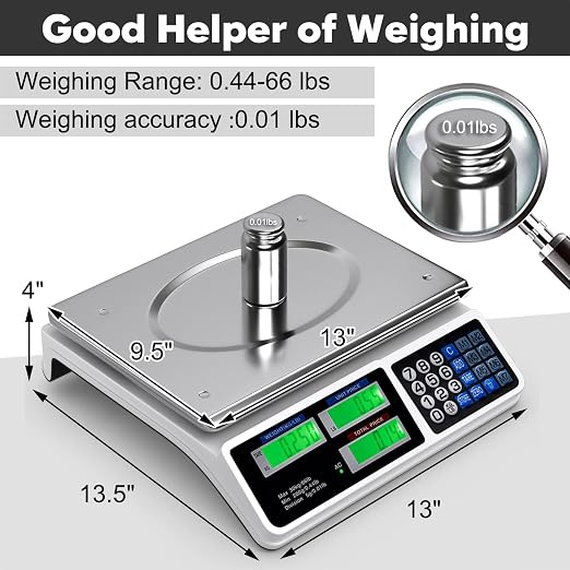 Goplus 66lb Price Computing Scale, Digital Commercial Food Produce Scale with Stainless Steel Large Platform, Counting Function for Farmer Market, Kitchen, Meat Shop, Deli