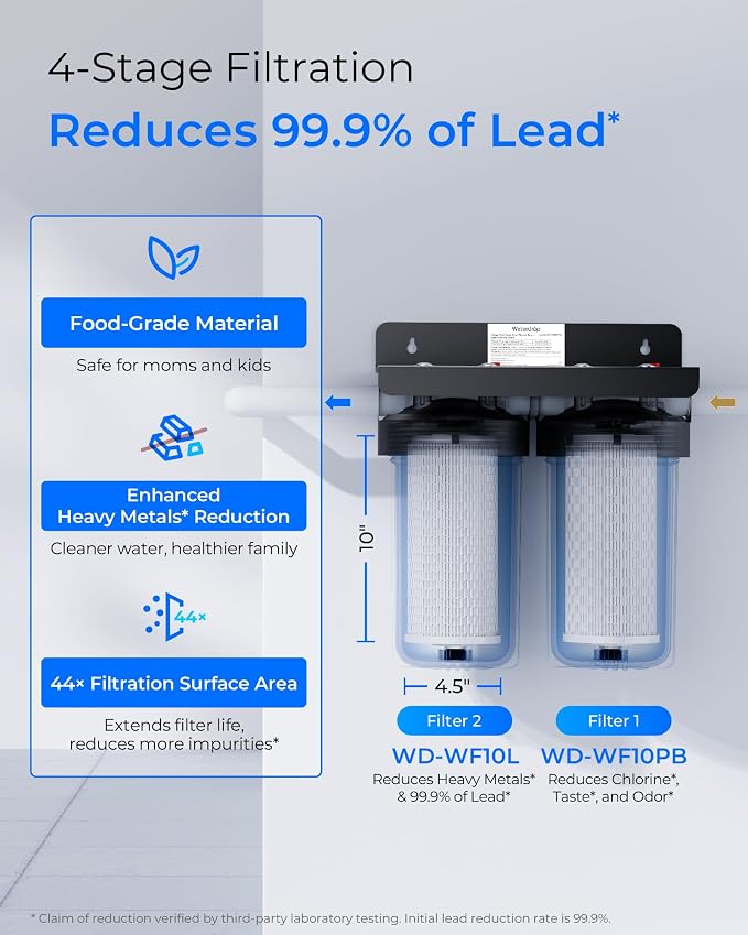 Waterdrop WF10PBL Whole House Water Filter, Compatible with WHF21-PBL, GE® FXHTC, GXWH40L, iSpring, Culligan® RFC-BBSA, Whirlpool®, Any 10" x 4.5" System, Reduces Lead, PFAS, Heavy Metals