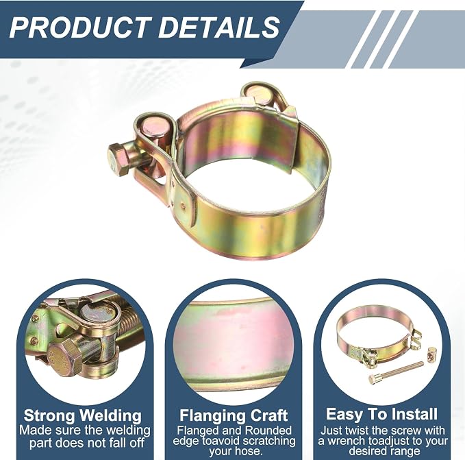 HARFINGTON 3pcs T-Bolt Hose Clamp 122-130mm (4.8-5.12") Galvanized Carbon Steel Adjustable Intake Radiator Pipe Clamps for Automotive Plumbing Industrial Pipes