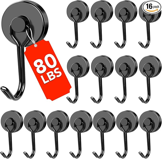 DIYMAG Magnetic Hooks,80LBS Heavy Duty 16 Pack 2026 Cruise Ship Essentials | Strong Magnets hook for Hanging Refrigerator Home Kitchen Office Grills Classroom