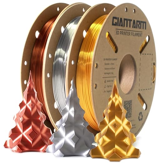 GIANTARM PLA Filament 1.75mm Bundle, Silk Gold Silver Copper PLA, Dimensional Accuracy +/-0.03mm，0.5kg Spool, 3 Packs with Vacuum Packing, for Most 3D FDM Printer