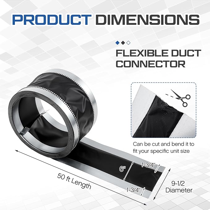 Zonon 9-1/2 x 50 ft Vinyl Flexible Duct Connector Canvas Duct Connector Roll for Dryers Range Hoods HVAC Kitchen and Other Household Scenarios