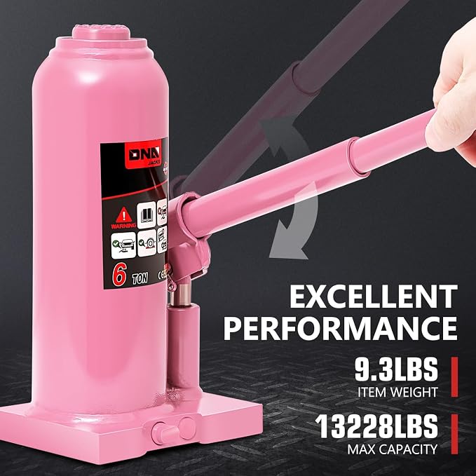 DNA Motoring 6 tons / 13228 lbs Lifting Automotive Welded Hydraulic Bottle Jack for Repair Vehicle, Pickup, Truck, w/Manual Handle, Pink, TOOLS-00355-PK