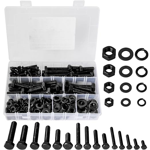 M6 M8 M10 M12 Metric Bolts and Nuts Assortment Kit 16MM to 60MM Grade 8 Hex Head Nuts Bolts Washers Assortment 15 Metric Sizes Nuts and Bolts Assortment Kit with Storage Case, 232PCS, Black