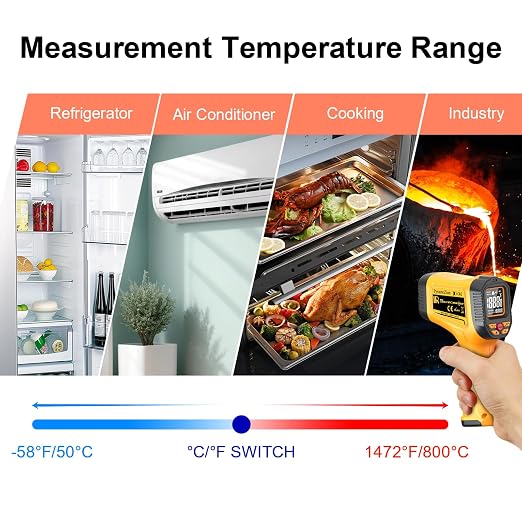 Rechargeable IR Thermometer Gun, -58°F~1472°F Non-Contact Laser Thermometer Gun, High Accuracy Digital Infrared Temperature Gun for Cooking, Griddle, Oven, Meat Food, HVAC, Automotive, Industrial Use