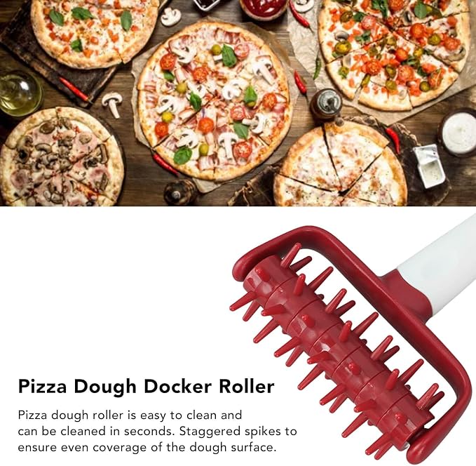 Plastic Pizza Dough Docker, Prevent Blistering Pizza Aerator Dough Dockers Press Time Saver Pastry Roller with Spikes for Home & Commercial Kitchen (Red)