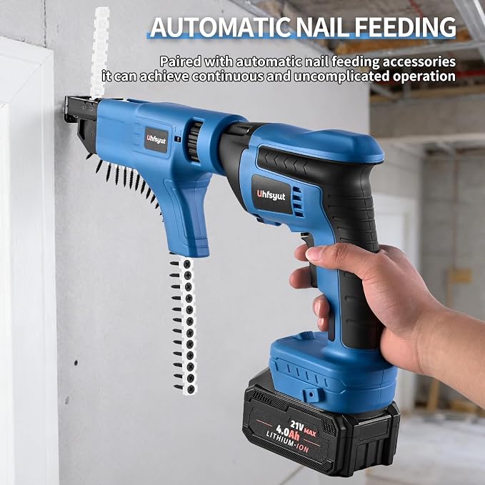 21V Cordless Drywall Screw Gun and Electric Screwdriver - 2-in-1 Self-Feeding Screwdriver, Includes Storage Toolbox and 4.0Ah Battery, Perfect for DIY and Professional Use (Two battery set)