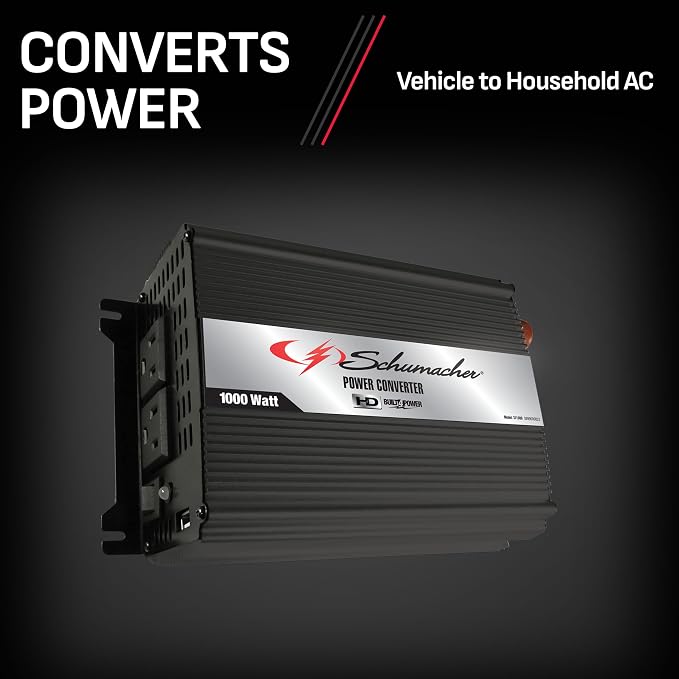 Schumacher Electric SI1000 DC to AC Power Inverter - 1000W AC/USB - for Converting Vehicle Power to Household Power for Camping, Tailgating and More