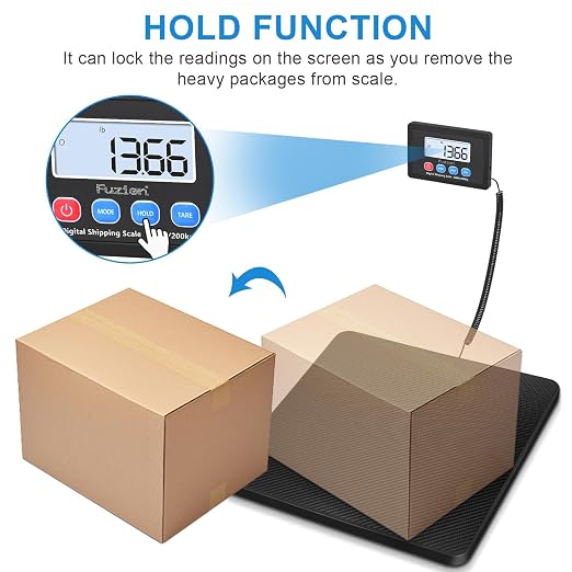 Fuzion Shipping Scale, 440LB x 10g High Accuracy Postal Scale, Hold & Tare | Carbon Fiber Platform, Digital Shipping Postal Scale for Packages, Luggage, Mailing, Postage, Battery & AC Adapter Included
