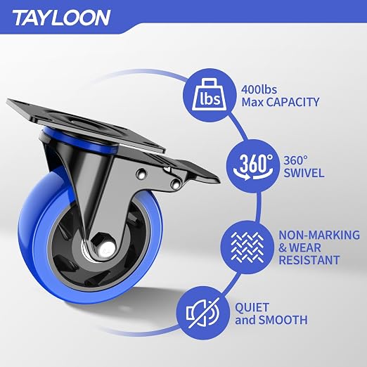 3 Inch Caster Wheels Heavy Duty 1600lbs, Swivel Casters Set of 4 with Safe Dual Locking,Industrial Plate Casters, Locking Casters Wheels for Furniture,Workbench(Free Hardware Kit)