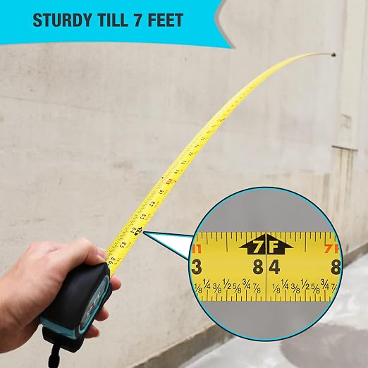 DURATECH Magnetic Tape Measure 25FT with Fractions 1/8, Retractable Measuring Tape, Easy to Read Both Side Measurement Tape, Magnetic Hook and Shock Absorbent Case for Construction, Carpenter