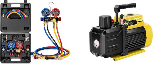 VIVOHOME HVAC Manifold Gauge Set for R134a R410a R22 R32 R454B Refrigerant, 4 Valve Automotive AC Gauges with SPECSTAR 110V 1/4 HP 3.5 CFM Single Stage Rotary Vane HVAC Air Vacuum Pump