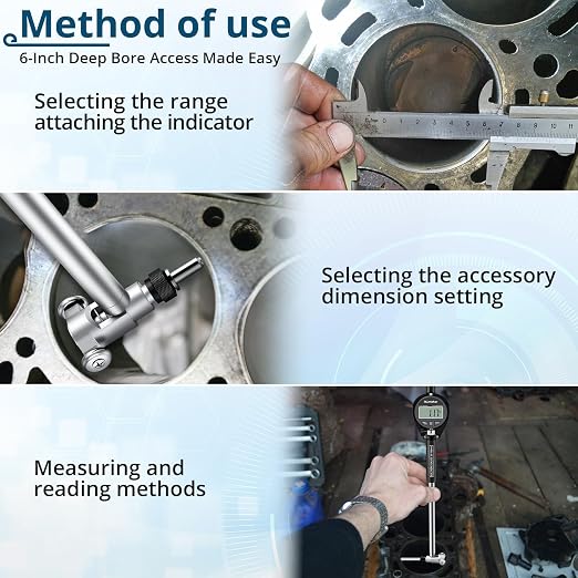 Digital Bore Gauge 50-160mm / 2-6",Internal Diameter Measuring Tool 0.01mm Resolution,Self-Centering Cylinder Bore Gauge Kit 12 Probes,6" Measuring Depth & Storage Case for Engine Cylinders
